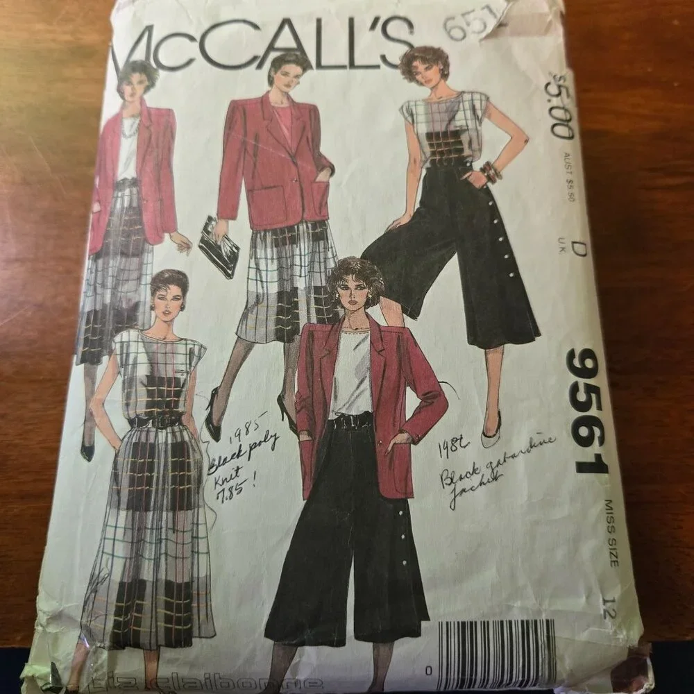 McCall's sewing patterns vintage 80s jacket, blouse, skirts, culottes Unverified